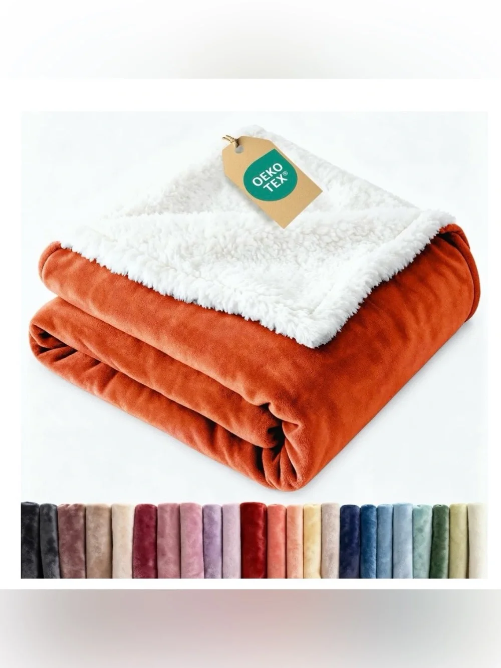Sherpa Fleece Throw Reversible Blanket 50x60” BURNT ORANGE